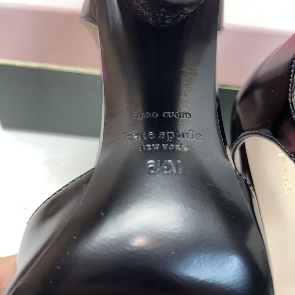 Kate Spade New York Serene Black Leather Iconic Spade Mirror Heels  Size 6.5M - Picture 12 of 15